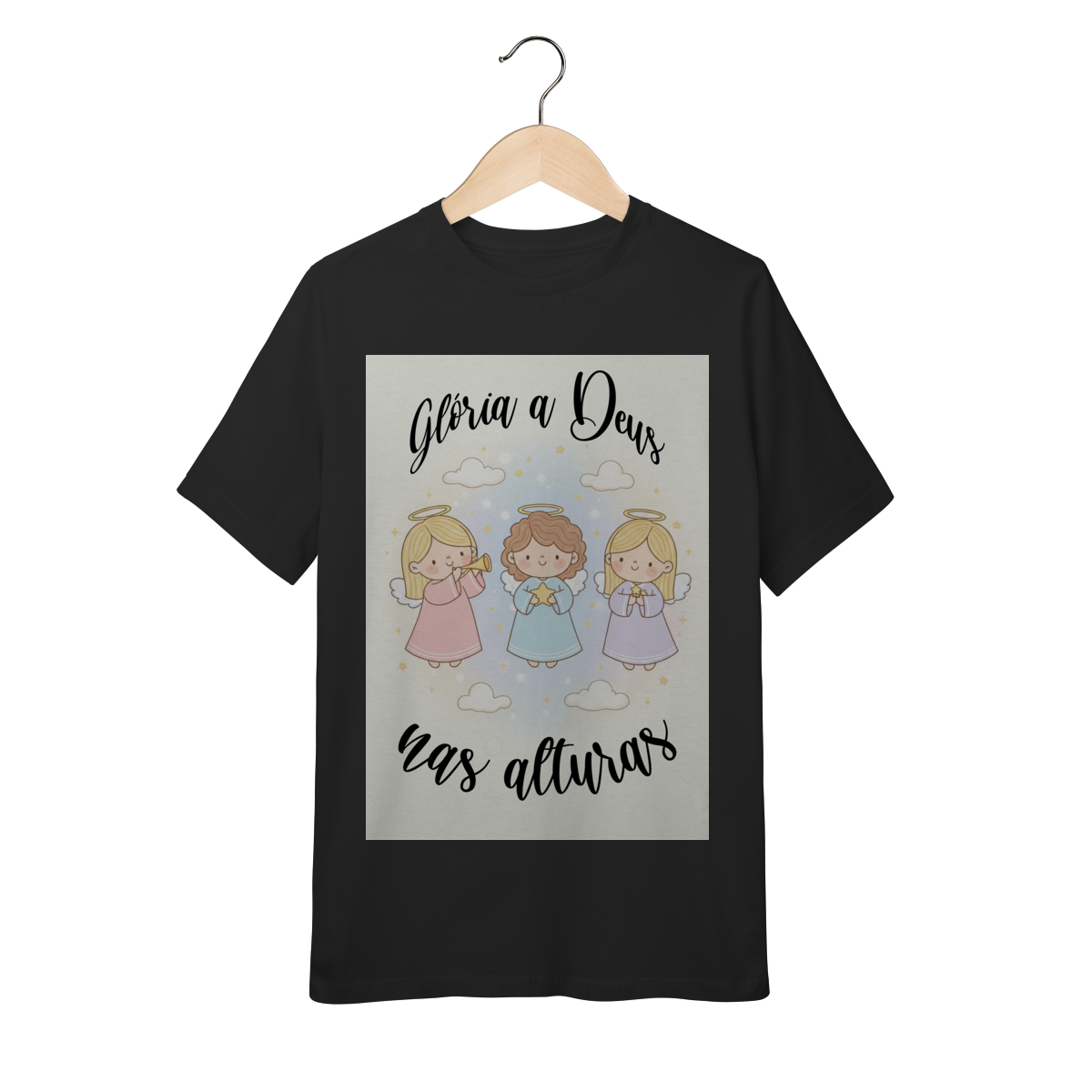 Nome do produto: Camiseta Quality Juvenil Glória a Deus nas Alturas – Anjinhos (10 a 14 anos)