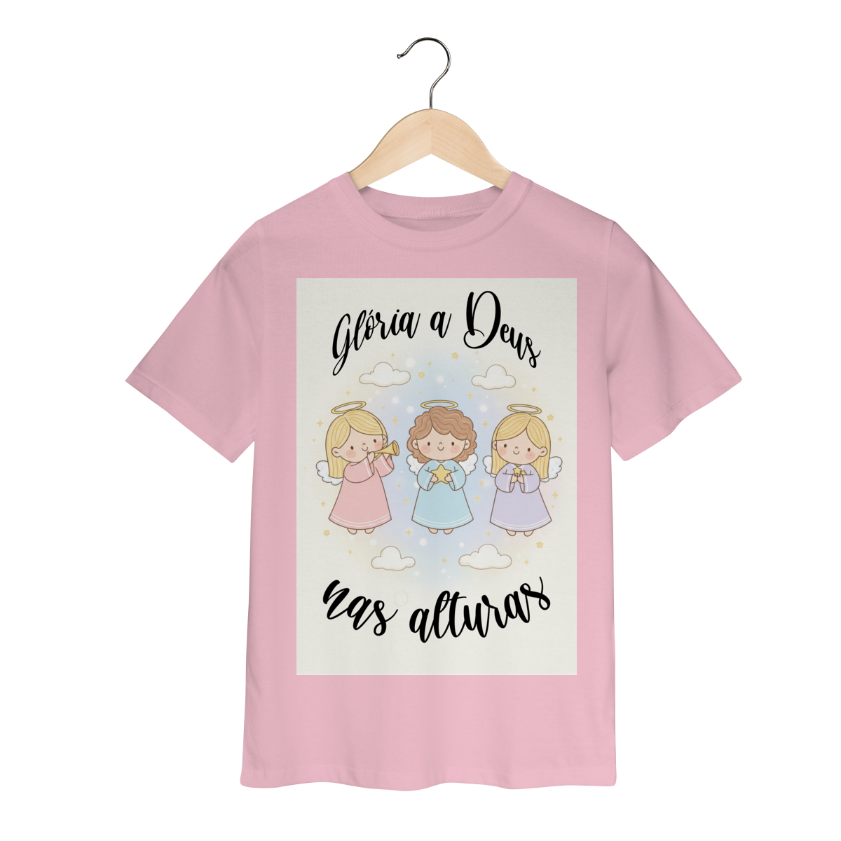 Nome do produto: Camiseta Classic Infantil Glória a Deus nas Alturas – Anjinhos