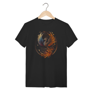 Camiseta Fênix de Fogo Estampa Circular Mística Algodão Preta