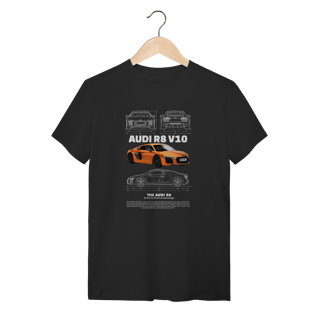 Camiseta Audi R8 V10 Laranja - Estampa Blueprint Supercarro
