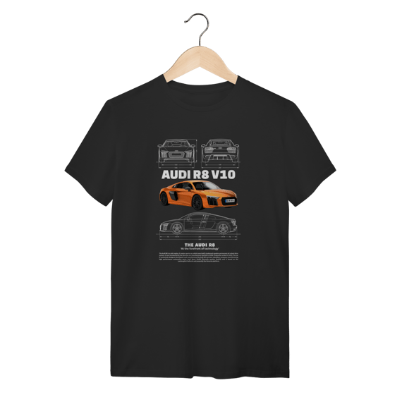 Camiseta Audi R8 V10 Laranja - Estampa Blueprint Supercarro