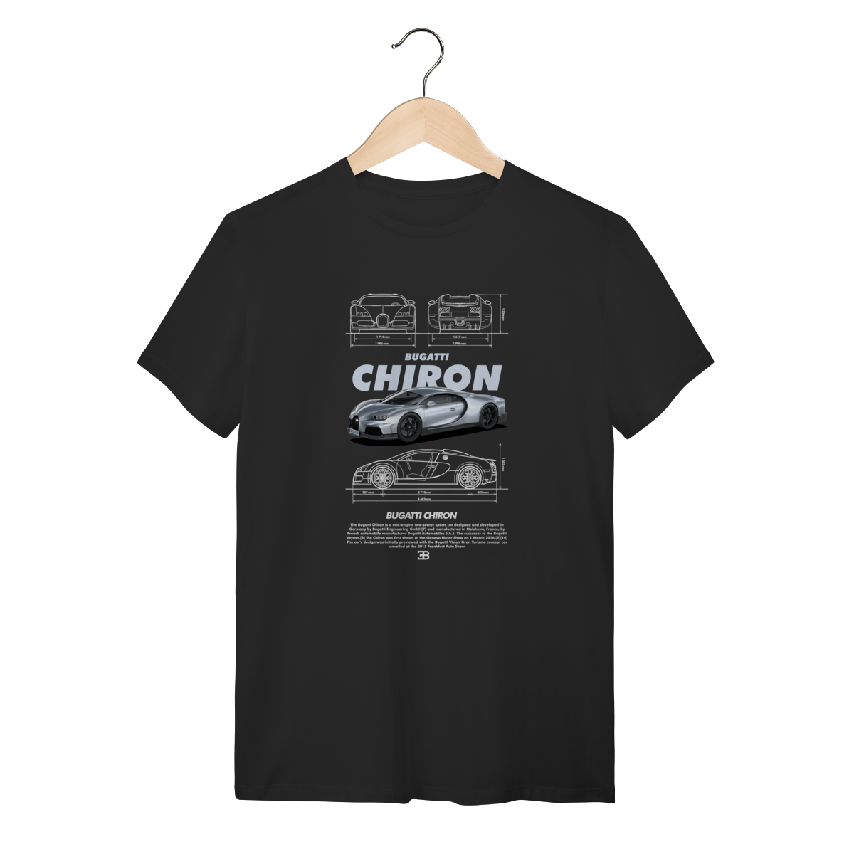 Nome do produto: Camiseta Bugatti Chiron Prata - Estampa Blueprint Hipercarro