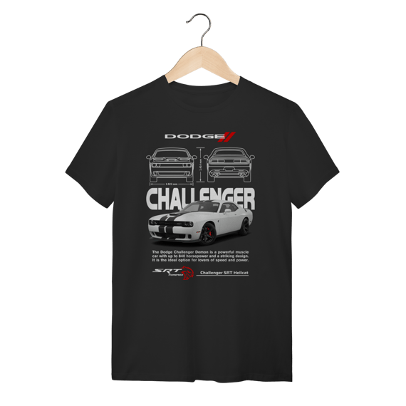Camiseta Dodge Challenger SRT Hellcat Branco - Muscle Car Moderno