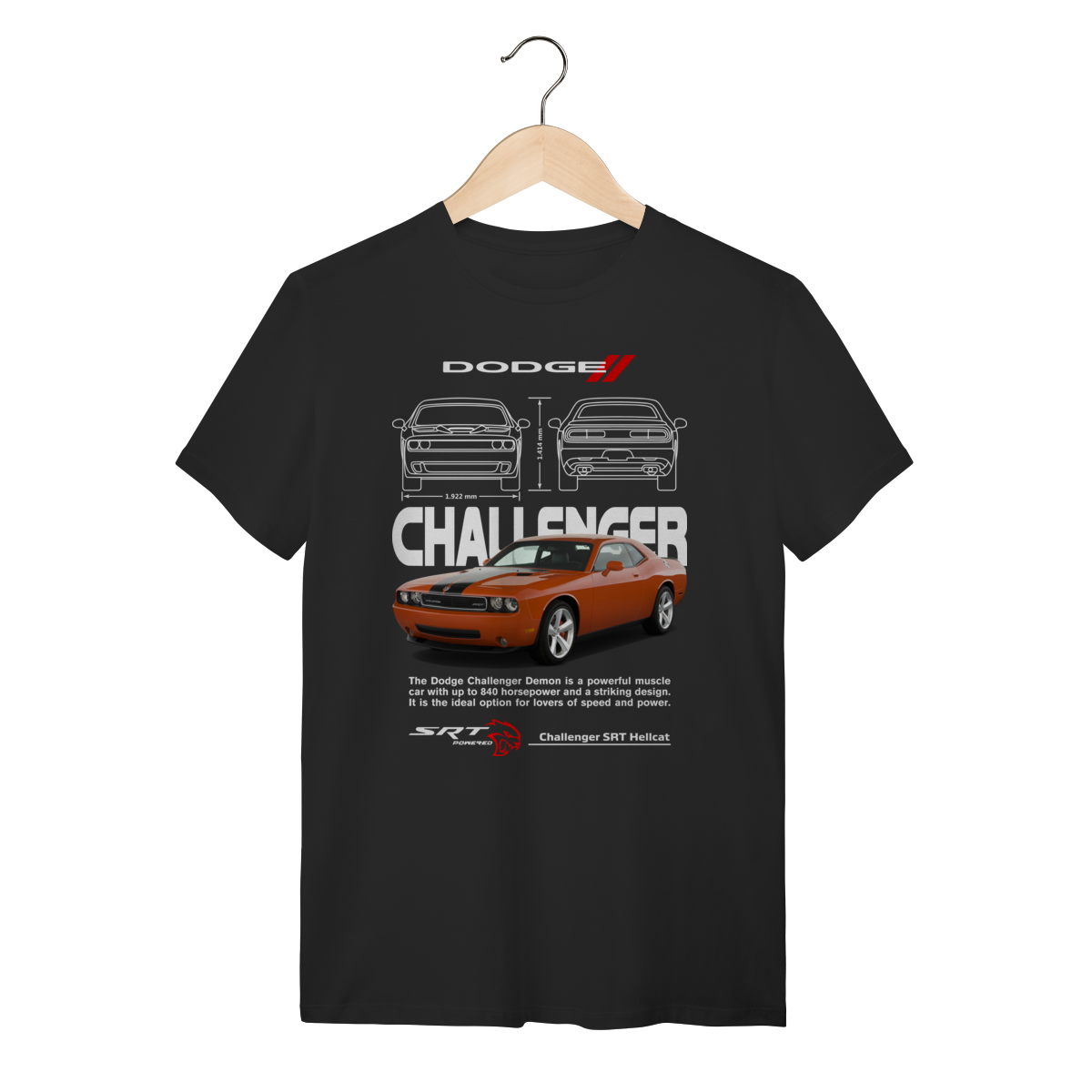 Nome do produto: Camiseta Dodge Challenger SRT Hellcat Laranja - Mopar Power