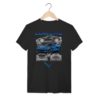 Nome do produto Camiseta Chevrolet Corvette C8 Azul - Estampa Mid-Engine Blueprint