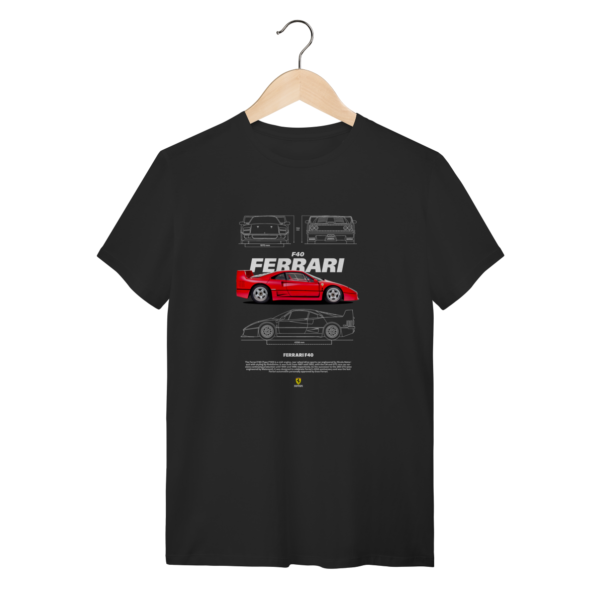 Nome do produto: Camiseta Ferrari F40 Vermelha - Estampa Blueprint Ícone Supercarro