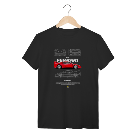 Camiseta Ferrari F40 Vermelha - Estampa Blueprint Ícone Supercarro