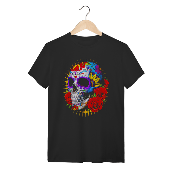Camiseta Caveira Mexicana Colorida - Floral Skull Streetwear