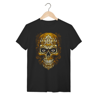 Camiseta Caveira Ornamental Dourada - Estilo Barroco Elegante
