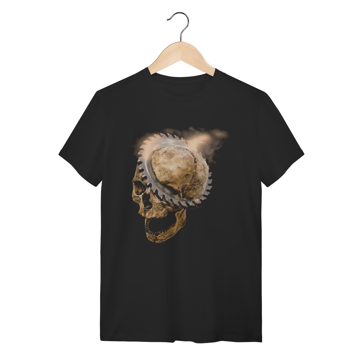Nome do produto: Camiseta Caveira Serra Elétrica - Dark Horror Industrial Preta