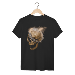 Camiseta Caveira Serra Elétrica - Dark Horror Industrial Preta