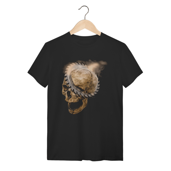 Camiseta Caveira Serra Elétrica - Dark Horror Industrial Preta