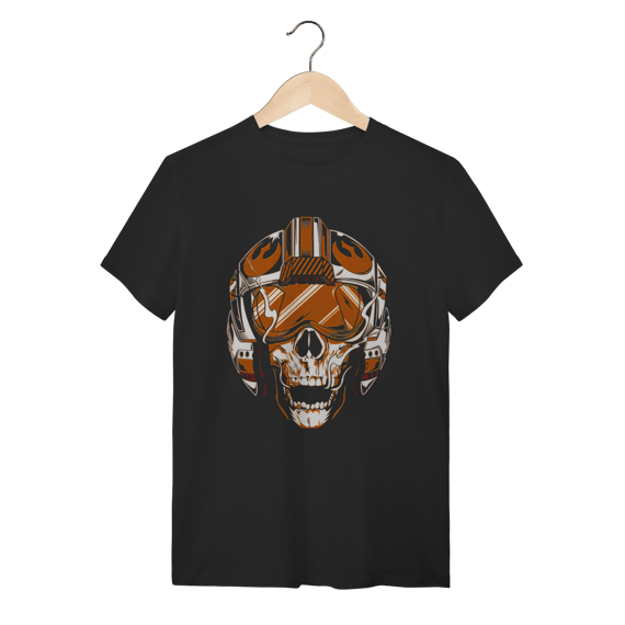 Camiseta Caveira Piloto Galáctico - Preta 100% Algodão Premium
