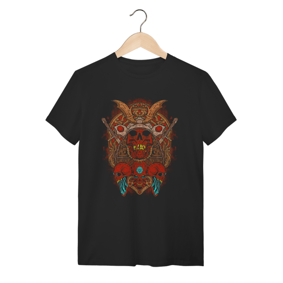 Camiseta Caveira Samurai Oni - Estilo Dark Oriental e Bushido