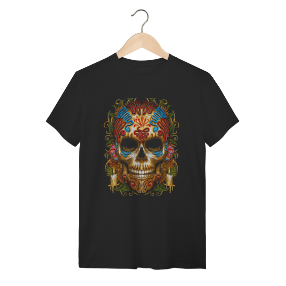 Camiseta Caveira Mística com Velas - Arte Esotérica e Espiritual