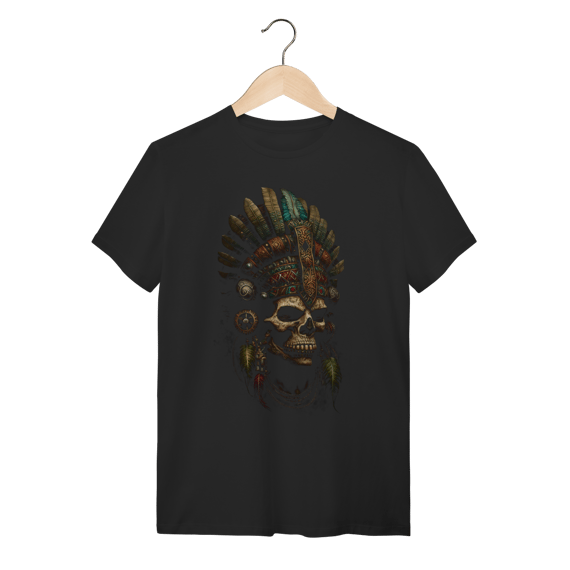 Camiseta Caveira Guerreiro Ancestral - Arte Pré-Colombiana e Étnica