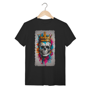 Camiseta Skull King Caveira com Coroa e Arte Abstrata - Preta