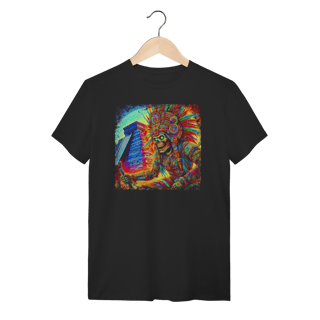 Camiseta Cultura Asteca Caveira Guerreiro e Pirâmide - Estampa Psicodélica