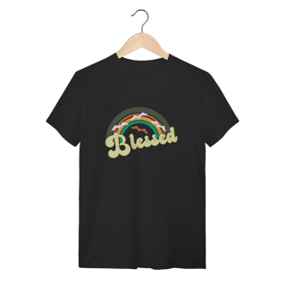 Camiseta Cristã Blessed - Arco-íris Retrô - 100% Algodão
