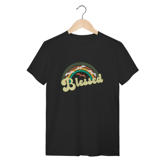 Camiseta Cristã Blessed - Arco-íris Retrô - 100% Algodão