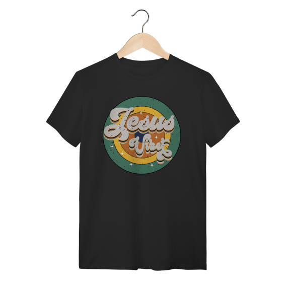 Camiseta Jesus Vibe Vintage - Estilo Anos 70 - Preta Algodão