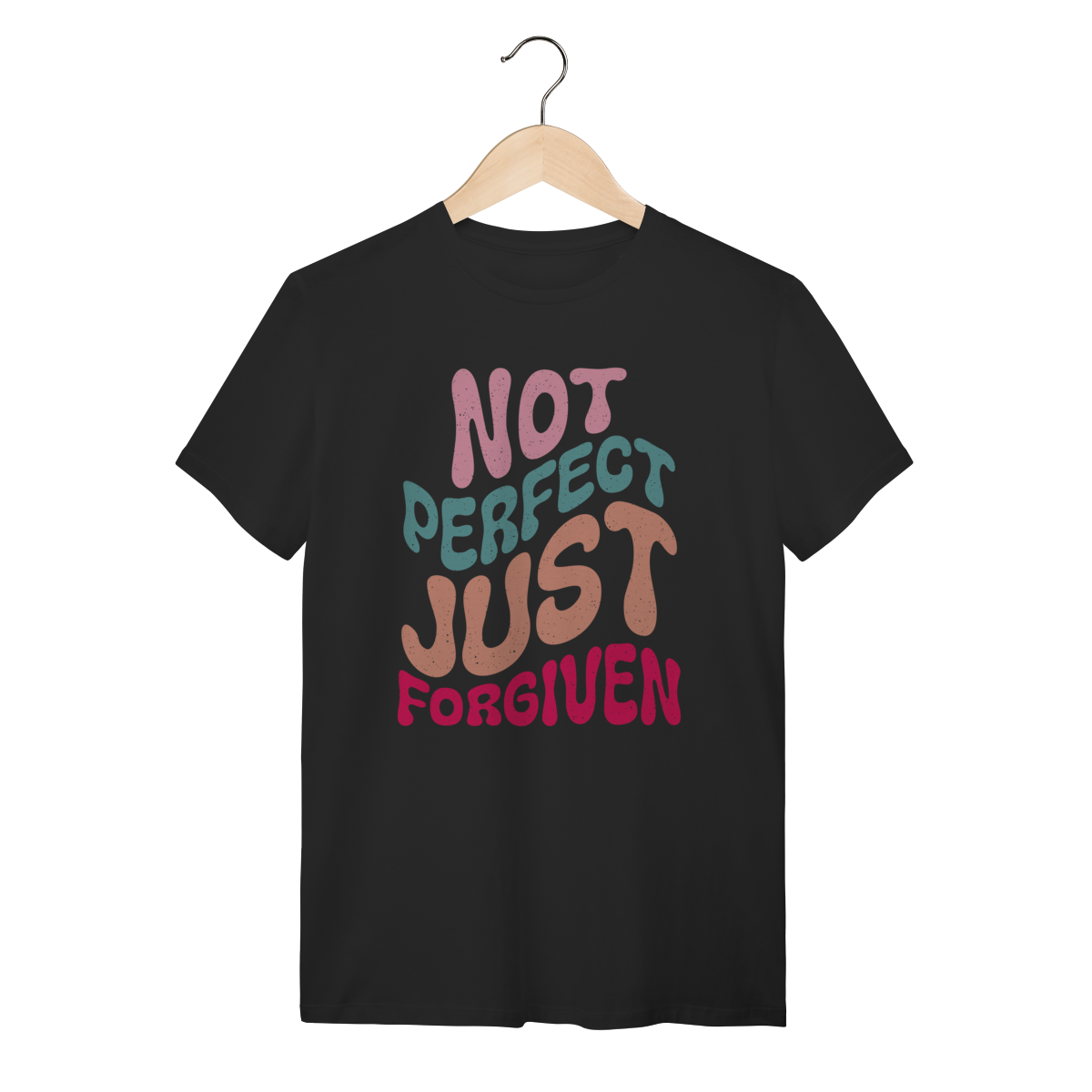 Nome do produto: Camiseta Not Perfect Just Forgiven - Cristã Retrô - Preta