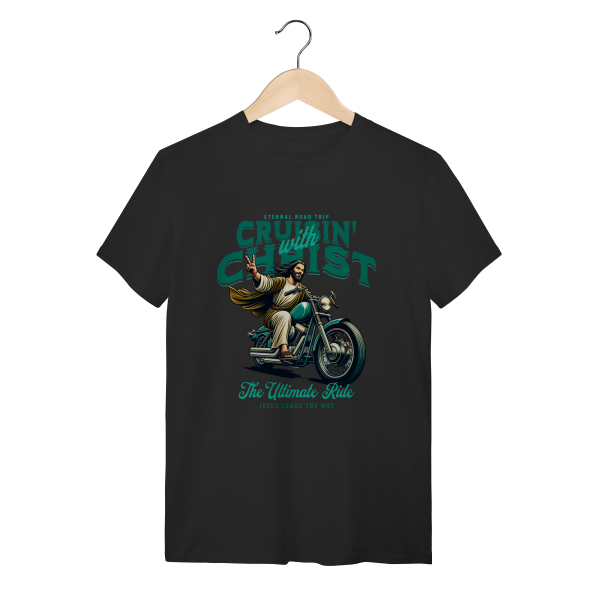 Nome do produto: Camiseta Cristã Biker Cruisin\' with Christ - Retrô Motorbike