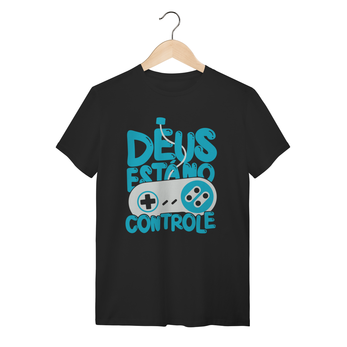 Nome do produto: Camiseta Cristã Gamer Deus está no Controle - Geek/Retrô