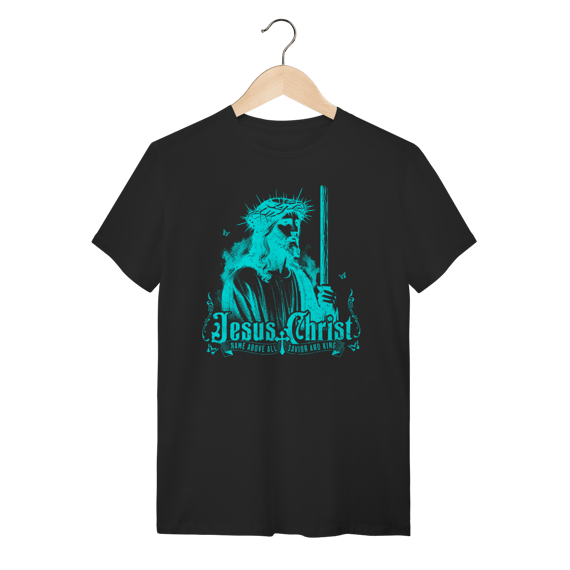 Camiseta Jesus Christ Name Above All - Estilo Vintage Azul Neon