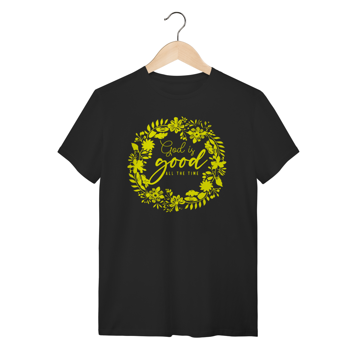 Nome do produto: Camiseta God is Good All The Time - Floral Minimalista Amarela