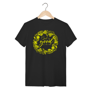 Camiseta God is Good All The Time - Floral Minimalista Amarela