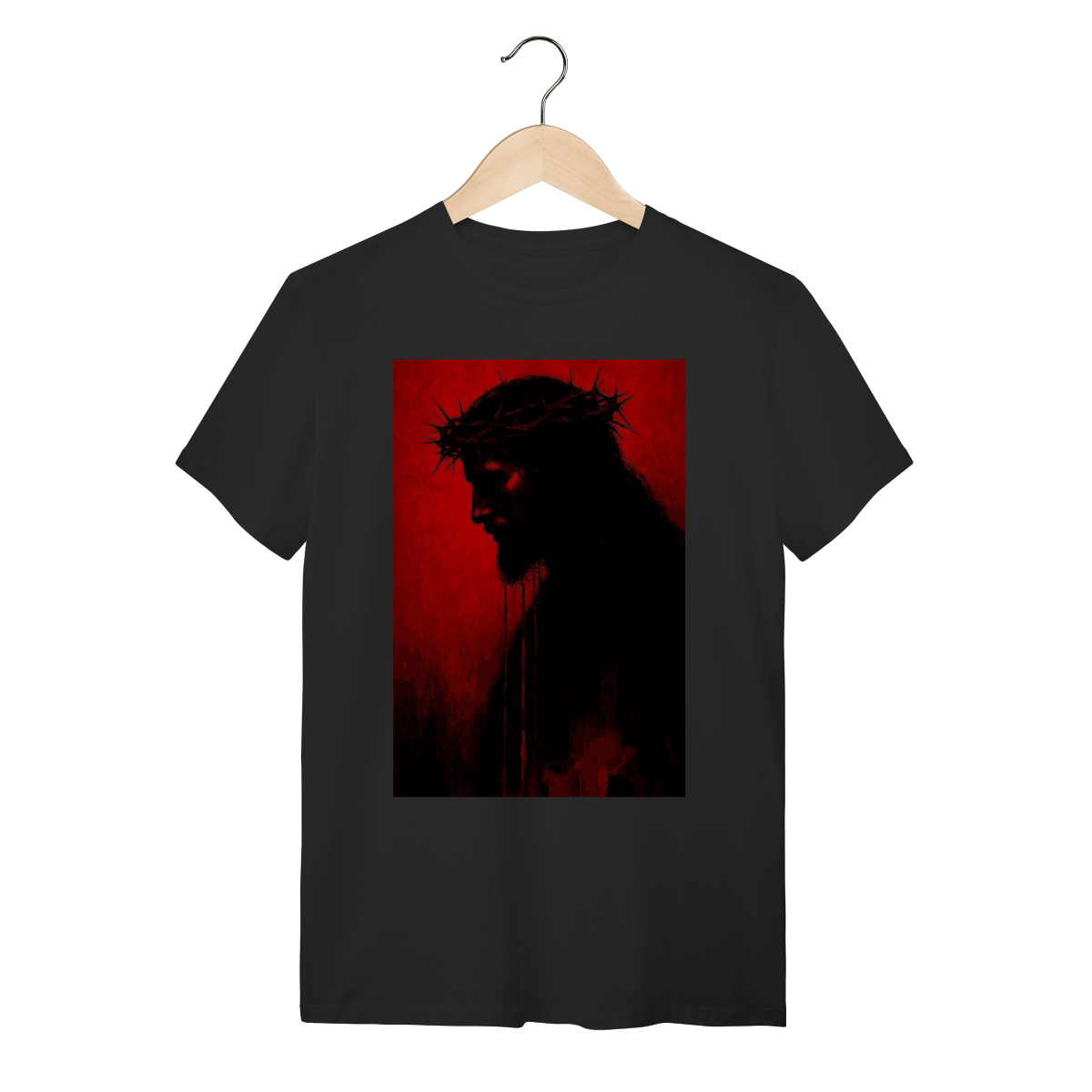 Nome do produto: Camiseta Jesus Coroa de Espinhos Vermelha - Algodão Premium Preta