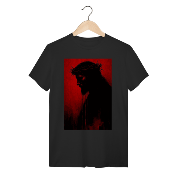 Camiseta Jesus Coroa de Espinhos Vermelha - Algodão Premium Preta
