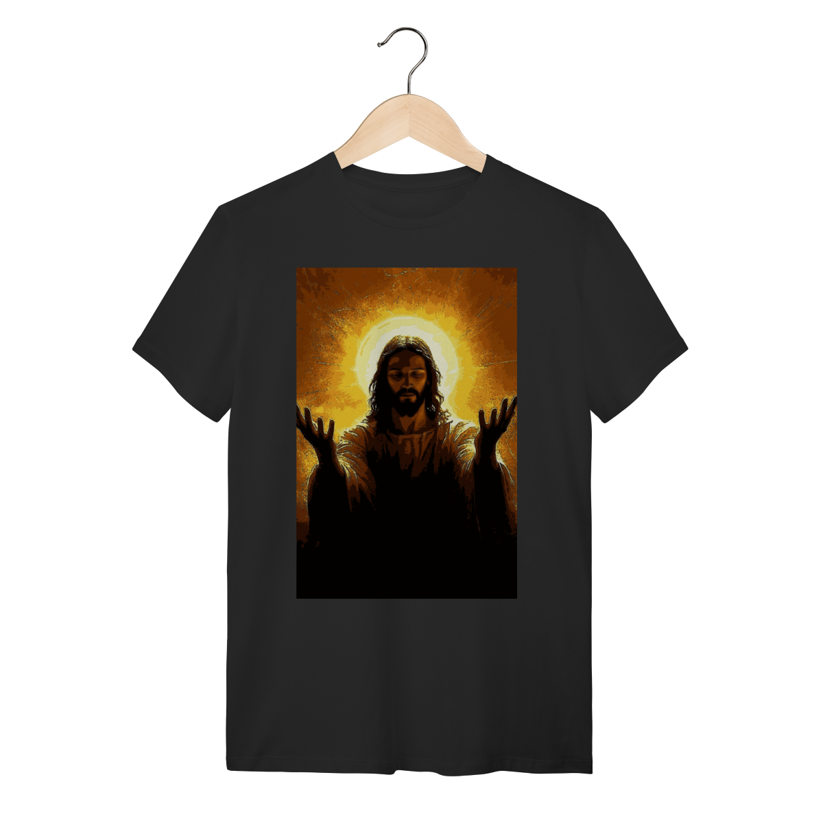 Nome do produto: Camiseta Cristã Jesus Luz do Mundo - 100% Algodão Premium Preta