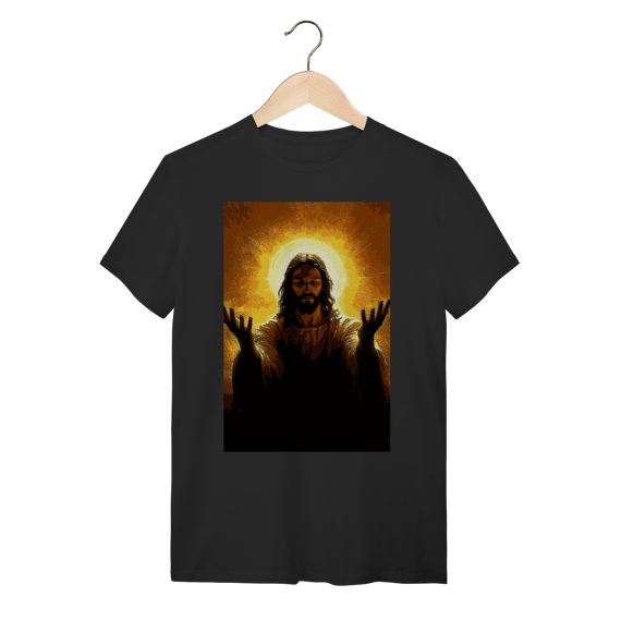 Camiseta Cristã Jesus Luz do Mundo - 100% Algodão Premium Preta