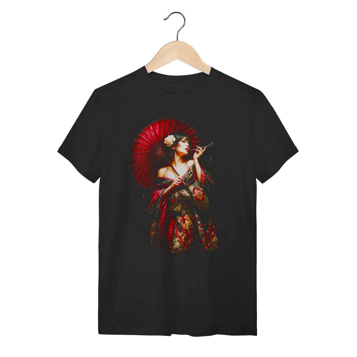 Nome do produto: Camiseta Streetwear Geisha Oiran - Smoke & Flowers