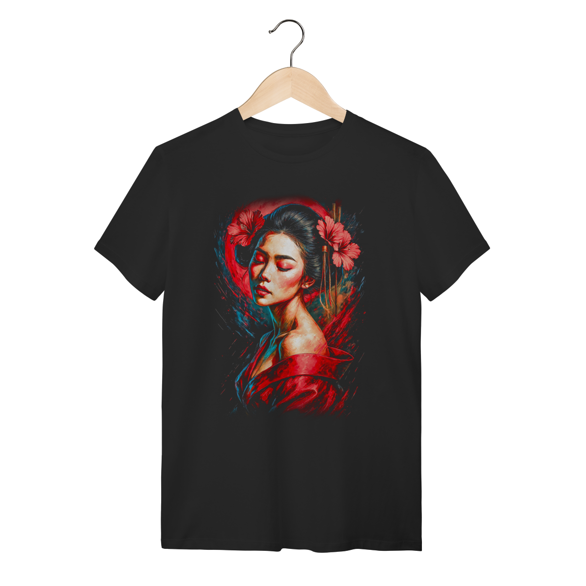 Nome do produto: Camiseta Minimalist Geisha - Hibiscus Red & Blue 