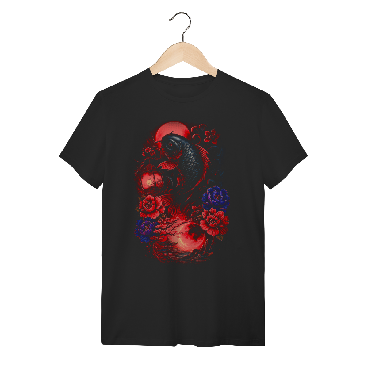 Nome do produto: Camiseta Midnight Koi - Moon & Pagoda 