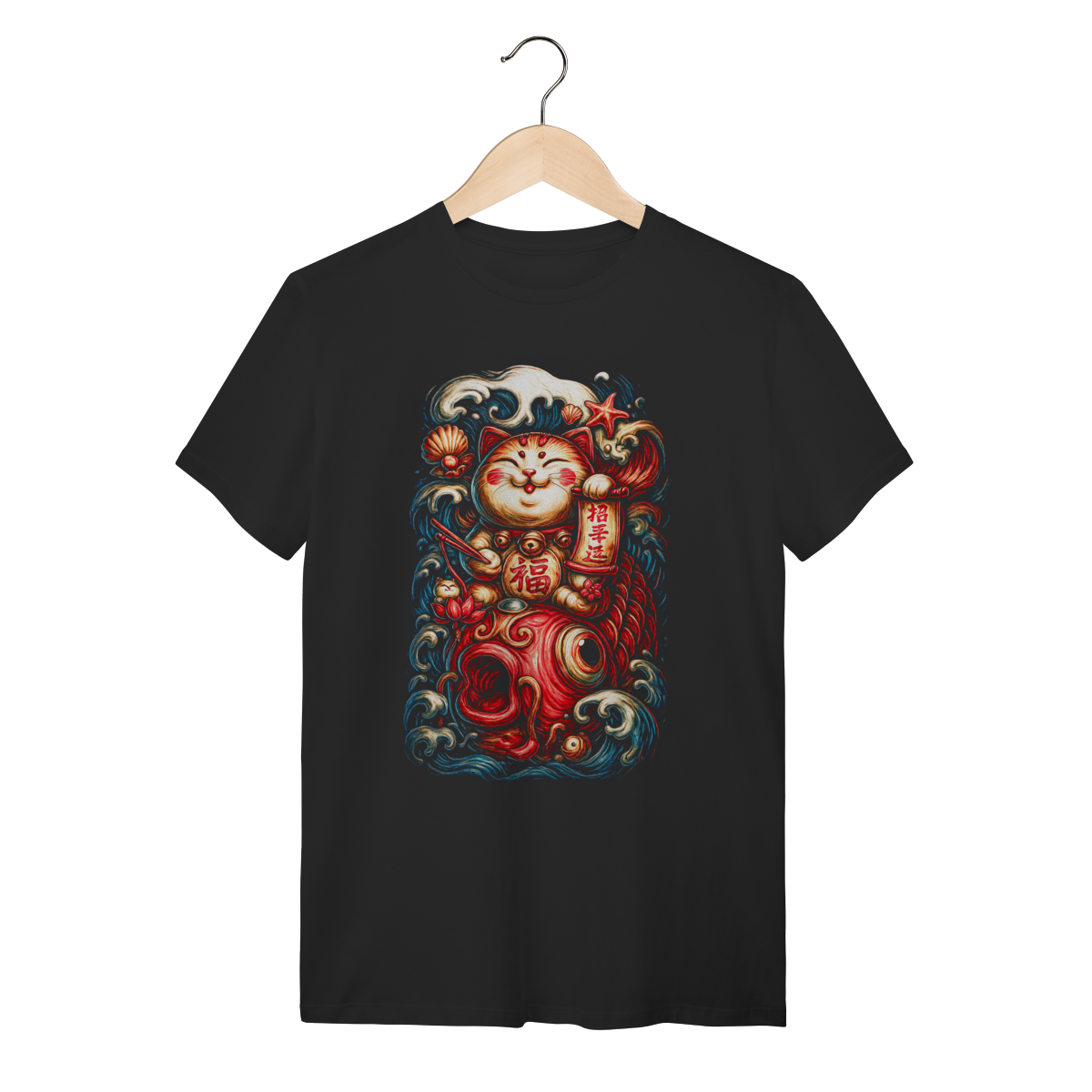Nome do produto: Camiseta Lucky Maneki-Neko - Great Koi Fortune 