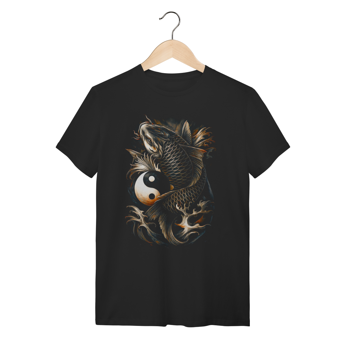 Nome do produto: Camiseta Golden Koi - Yin Yang Flow & Waves 