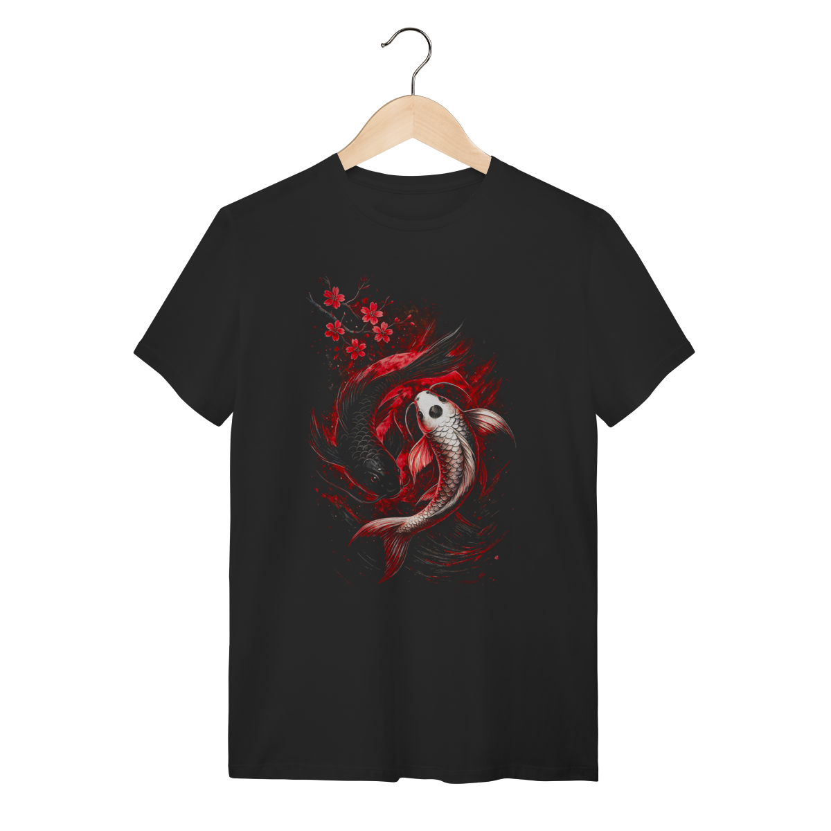 Nome do produto: Camiseta Dual Koi - Yin Yang Balance & Cherry Blossom 