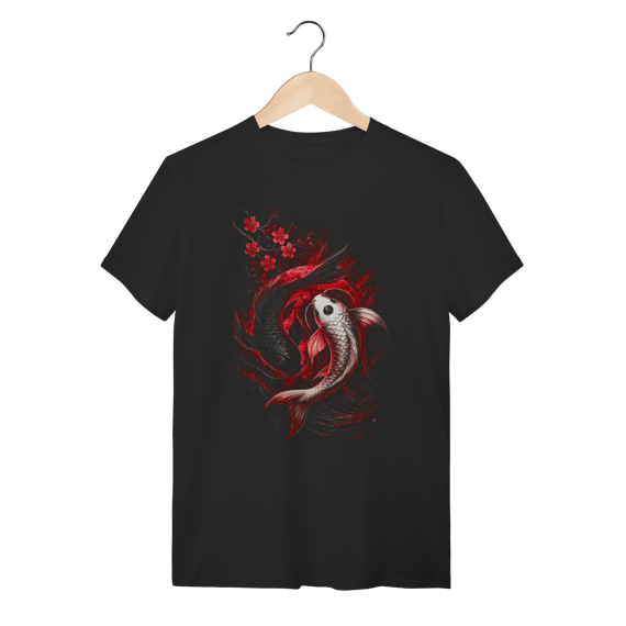 Camiseta Dual Koi - Yin Yang Balance & Cherry Blossom 