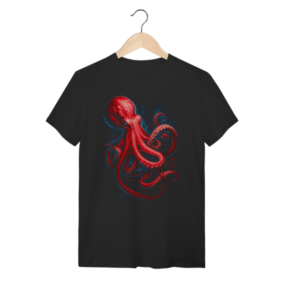 Camiseta Preta algodão Streetwear - Polvo Vermelho Realista e Orgânico 