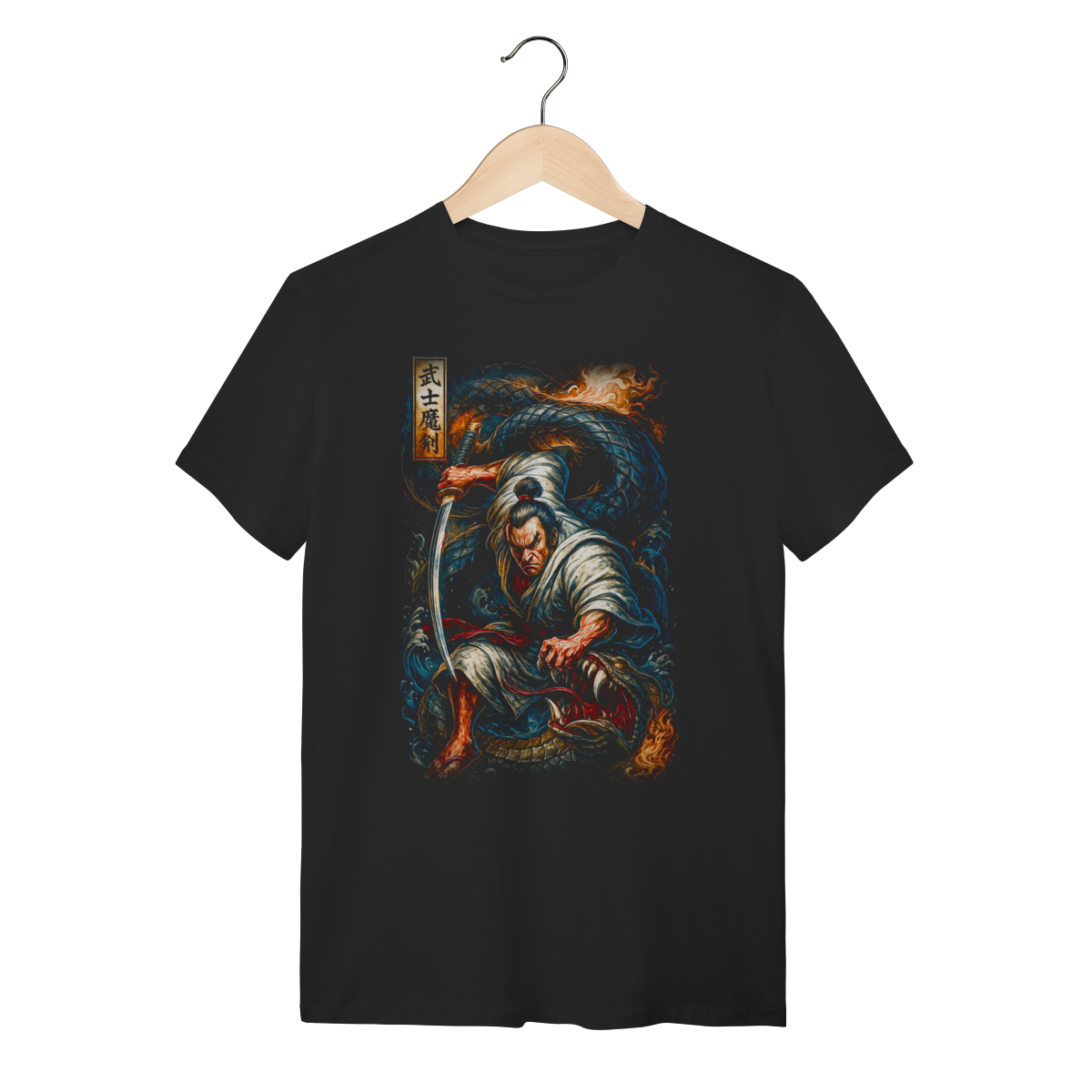 Nome do produto: Camiseta de Algodão Premium - Samurai vs Serpente Gigante 