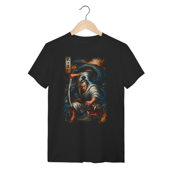 Camiseta de Algodão Premium - Samurai vs Serpente Gigante 
