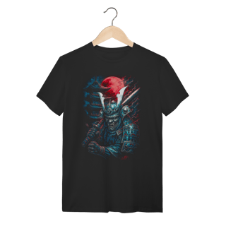 Camiseta Preta Streetwear - Samurai de Armadura sob a Lua de Sangue 