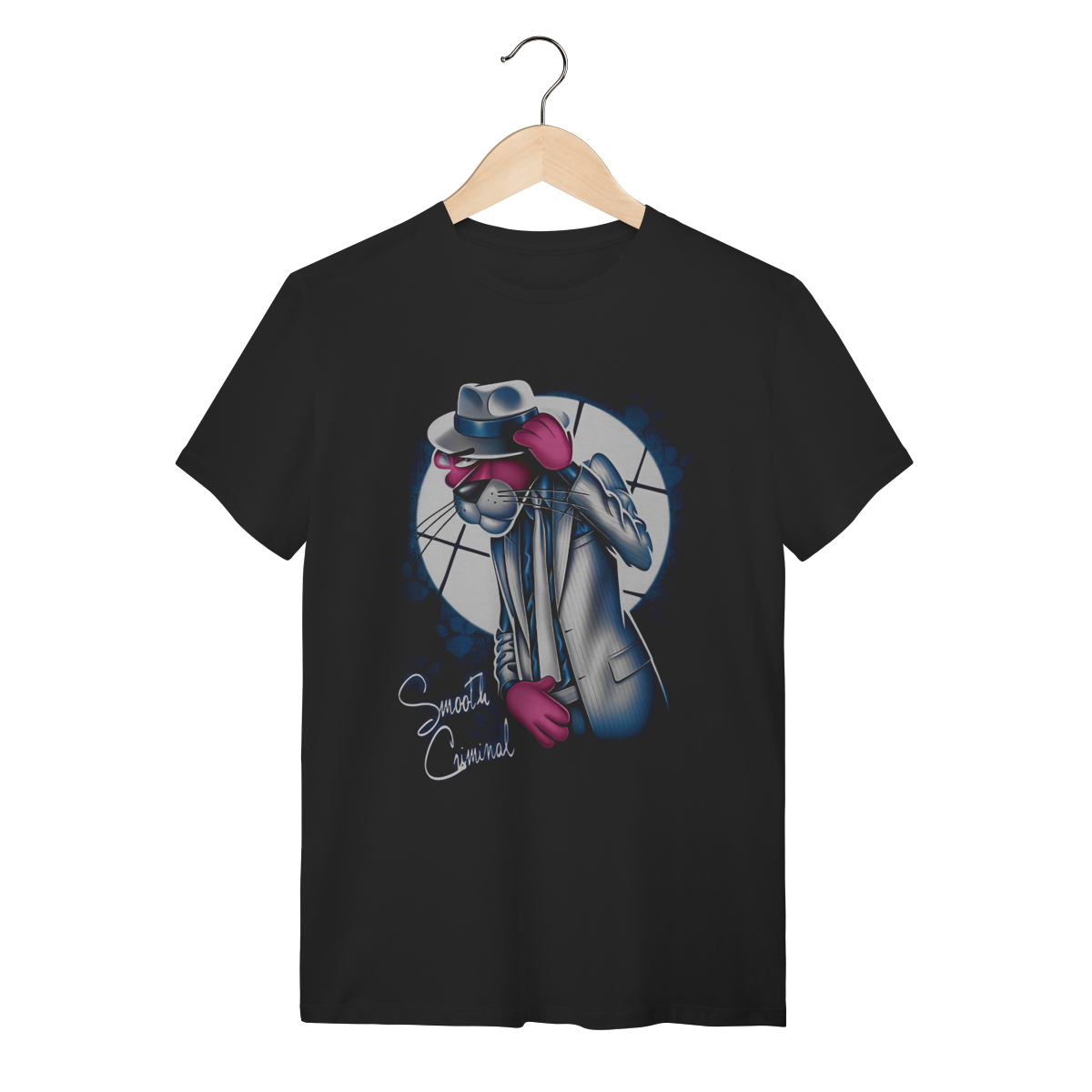 Nome do produto: Camiseta Pantera Cor-de-Rosa Smooth Criminal Preta Algodão