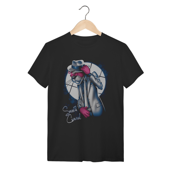 Camiseta Pantera Cor-de-Rosa Smooth Criminal Preta Algodão