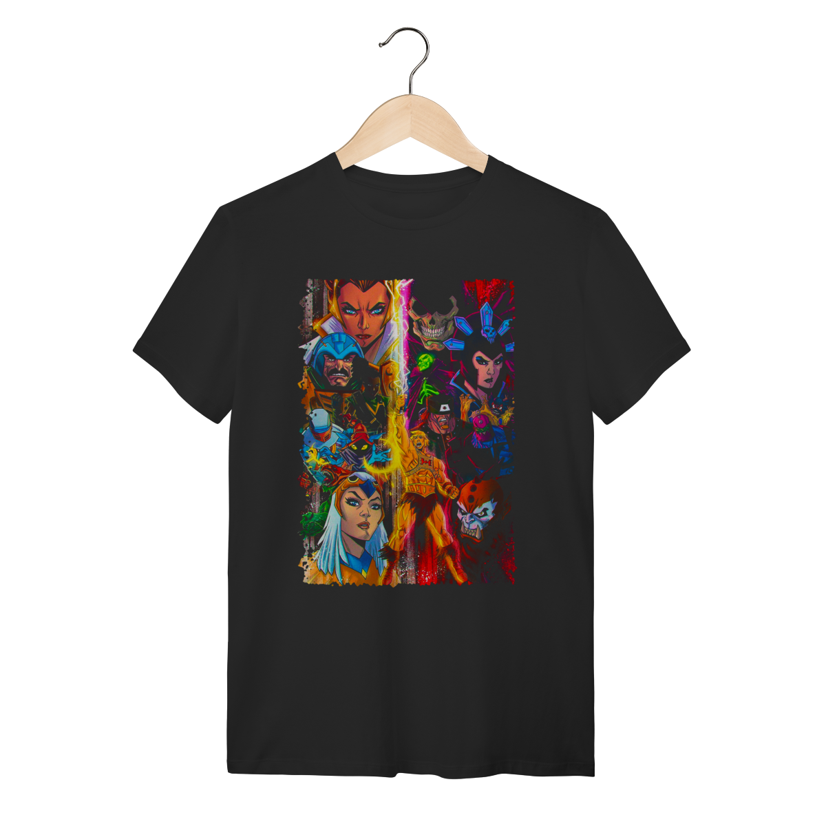 Nome do produto: Camiseta He-Man e Personagens Masters of the Universe Preta Algodão