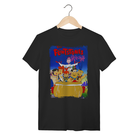 Camiseta Preta Os Flintstones Família 100% Algodão